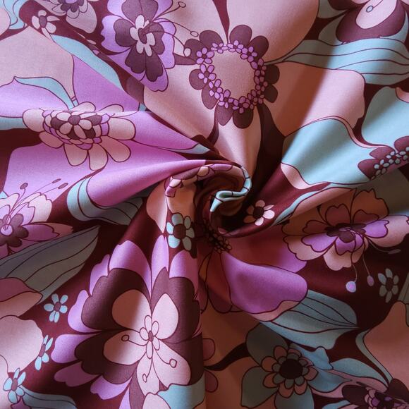 Retro Floral Flower Print Upholstery Pink Fabric by the Yard 58 inch Wide Mod - Picture 2 of 7